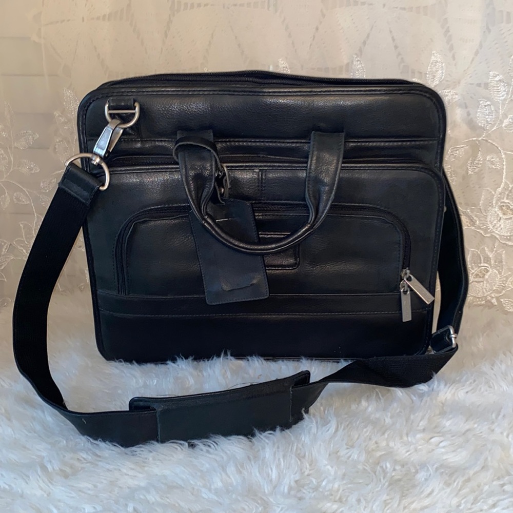 Codi black leather laptop computer briefcase bag